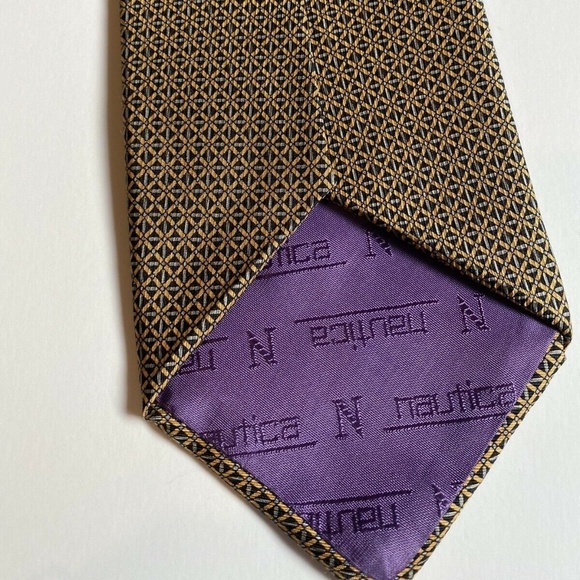 Nautica Men Tie Gold/Purple 100% Silk Made In Mexico - Picture 7 of 12